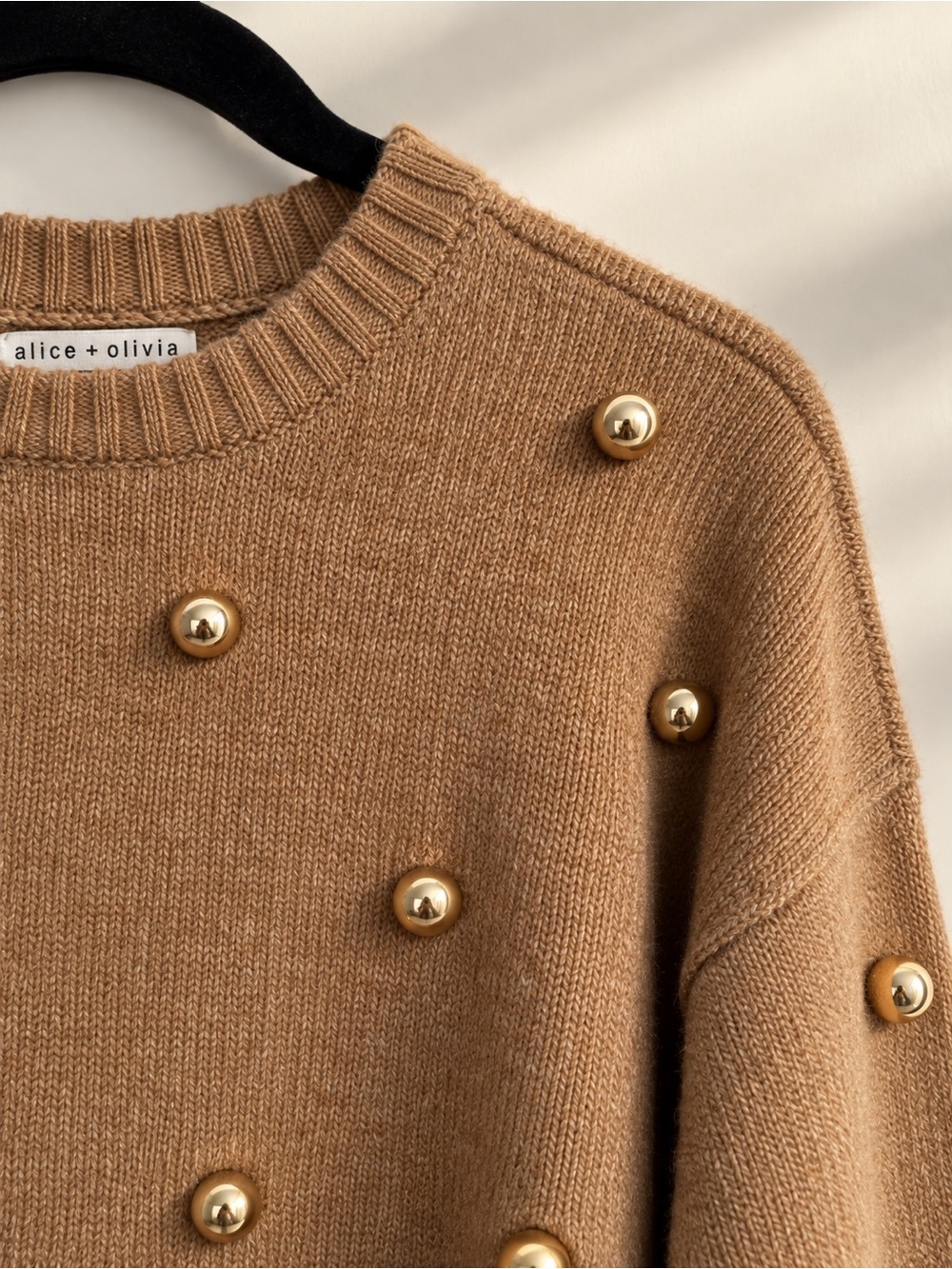 Alice + Olivia Camel Brown Gold Orb Stud Embellished Sweater S/M - Picture 4 of 5